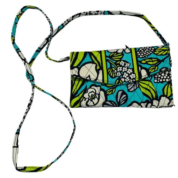 Vera Bradley Trifold Wallet Crossbody Purse Hipster Rumba Clutch Blue Retired - Picture 1 of 16